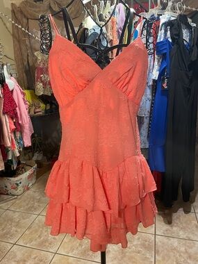 wild fable Coral Tiered Ruffle Slip Dress